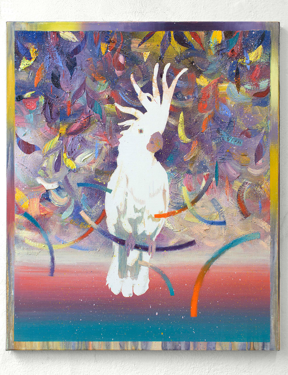 Matthias Moravek, „Kakadu“, 60 x 50 cm, Oil, Spray Paint on canvas © Galerie Greulich